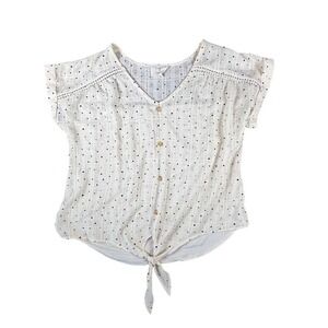 Flower & Feather Women's XL V-Neck Blouse‎ Multicolor Lace Accents